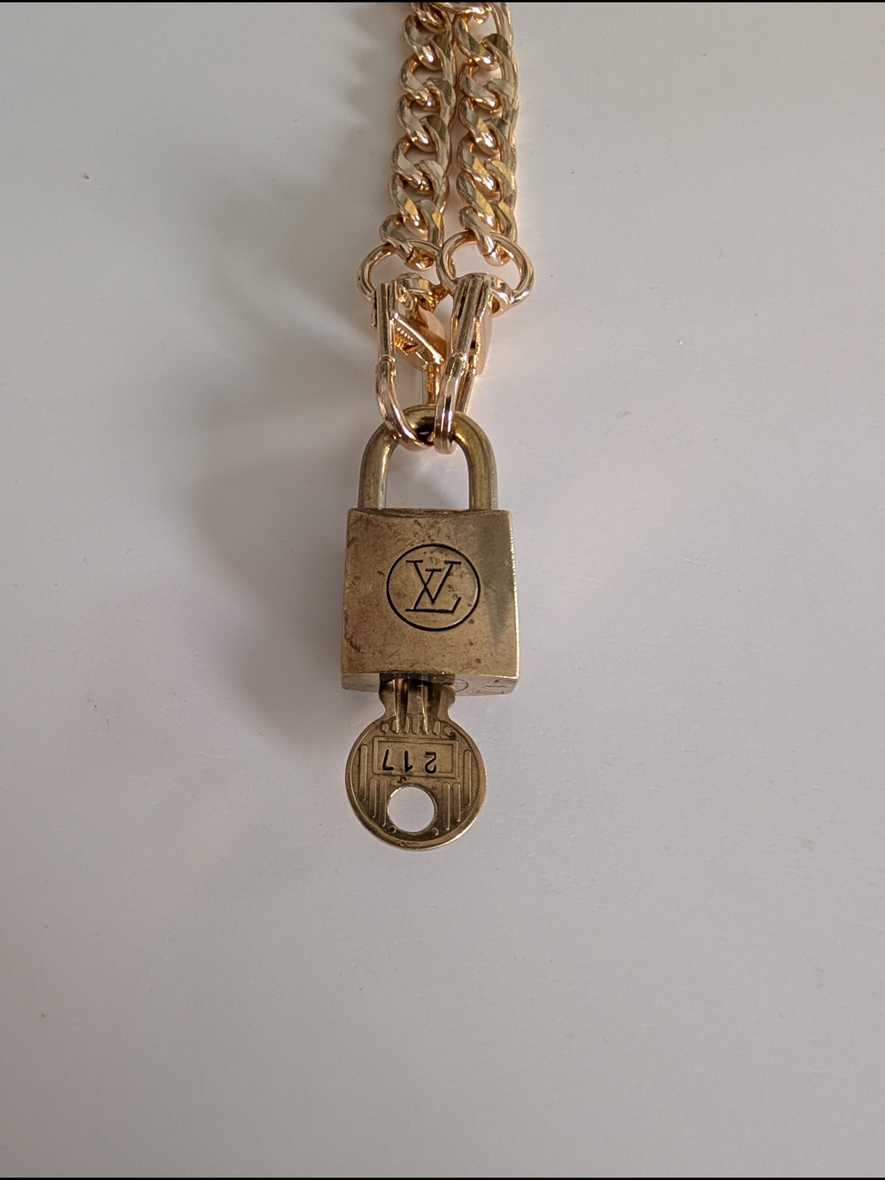 Louis Vuitton #217 Vintage Brass Lock and Key Set with Unbranded Chain